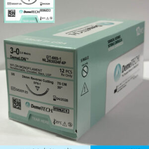 Sutura de nylon 3-0 con aguja de 24mm marca DemeTECH