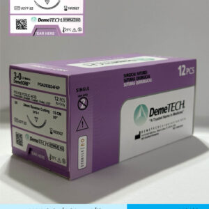 Sutura de acido poliglicolico 3-0 violeta con aguja de 24mm marca DemeTECH