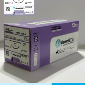 Sutura de acido poliglicolico 3-0 incoloro con aguja de 24mm marca DemeTECH