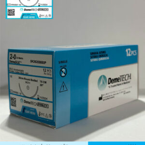 Sutura de seda negra 2-0 con aguja de 36mm marca DemeTECH