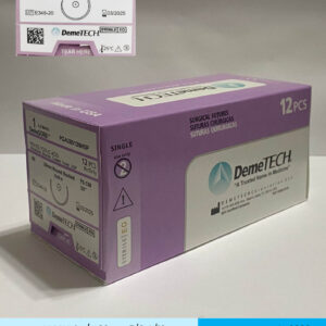 Sutura de acido poliglicolico 1 con aguja de 26mm 5/8 de circulo marca DemeTECH