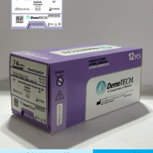 Sutura de acido poliglicolico 7-0 con doble aguja de espatula de 6.5mm marca DemeTECH