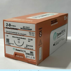 Sutura de poliglecaprone 25 2-0 violeta con aguja de 26mm marca DemeTECH
