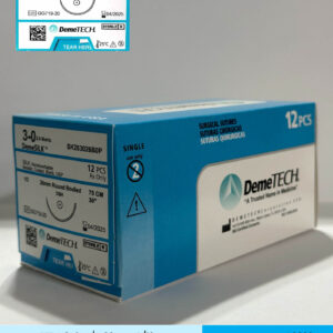 Sutura de seda negra 3-0 con aguja de 26mm marca DemeTECH