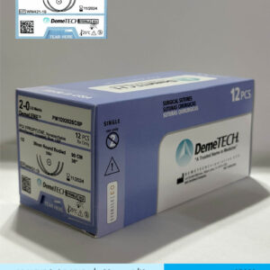 Sutura de polipropileno calibre 2-0 azul con doble aguja de 26mm marca DemeTECH
