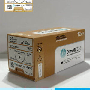 Sutura de catgut cromico 2-0 con aguja de 36mm 1/2 de circulo marca DemeTECH