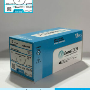 Sutura de seda negra calibre 0 con aguja de 36mm marca DemeTECH