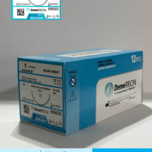 Sutura de seda negra calibre 1 con aguja de 36mm marca DemeTECH