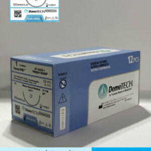 Sutura de polipropileno calibre 1 azul con aguja de 36mm marca DemeTECH