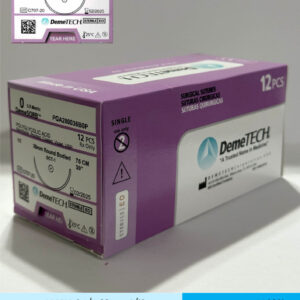 Sutura de acido poliglicolico pga calibre 0 violeta con aguja de 36mm marca DemeTECH