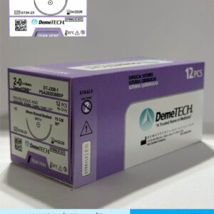 Sutura de acido poliglicolico pga calibre 2-0 violeta con aguja de 36mm marca DemeTECH