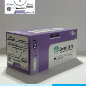 Sutura de acido poliglicolico pga calibre 3-0 violeta con aguja de 36mm marca DemeTECH