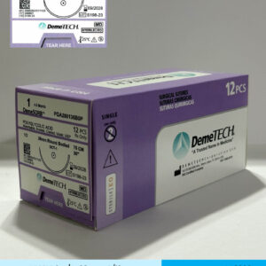 Sutura de acido poliglicolico pga calibre 1 violeta con aguja de 36mm marca DemeTECH
