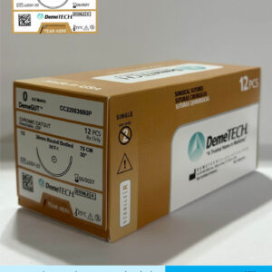 Sutura de catgut cromico calibre 0 con aguja de 36mm 1/2 de circulo marca DemeTECH