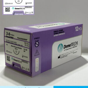 Sutura de acido poliglicolico pga calibre 3-0 violeta con aguja de 20mm marca DemeTECH