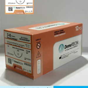 Sutura de poliglecaprona 25 calibre 3-0 violeta con aguja de 26mm marca DemeTECH