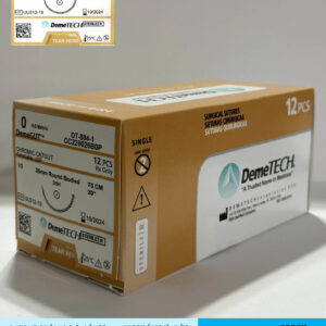 Sutura de catgut cromico calibre 0 con aguja de 26mm 1/2 de circulo marca DemeTECH
