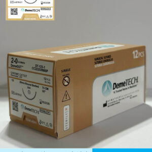 Sutura de catgut cromico calibre 2-0 con aguja de 26mm 1/2 de circulo marca DemeTECH