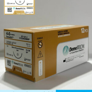 Sutura de catgut cromico calibre 4-0 con aguja de 26mm 1/2 de circulo marca DemeTECH