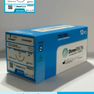 Sutura de seda negra calibre 0 con aguja de 26mm 1/2 de circulo marca DemeTECH