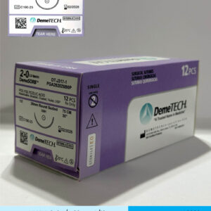 Sutura de acido poliglicolico pga calibre 2-0 violeta con aguja de 26mm marca DemeTECH