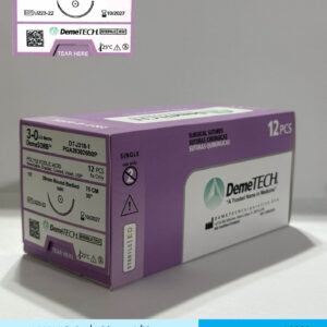 Sutura de acido poliglicolico pga calibre 3-0 violeta con aguja de 26mm marca DemeTECH