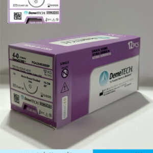 Sutura de acido poliglicolico pga calibre 4-0 violeta con aguja de 26mm marca DemeTECH