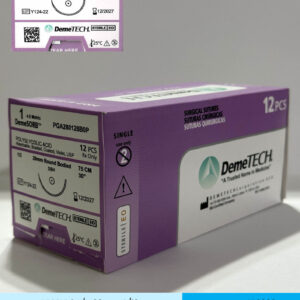 Sutura de acido poliglicolico pga calibre 1 violeta con aguja de 26mm marca DemeTECH
