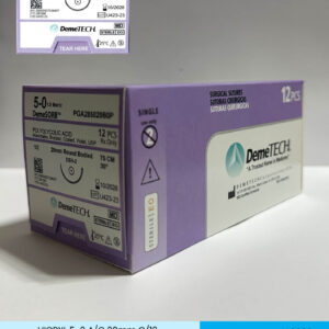 Sutura de acido poliglicolico pga calibre 5-0 violeta con aguja de 20mm marca DemeTECH