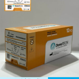 Sutura de poliester trenzado calibre 5 verde con aguja taper cutting heavy de 55mm marca DemeTECH